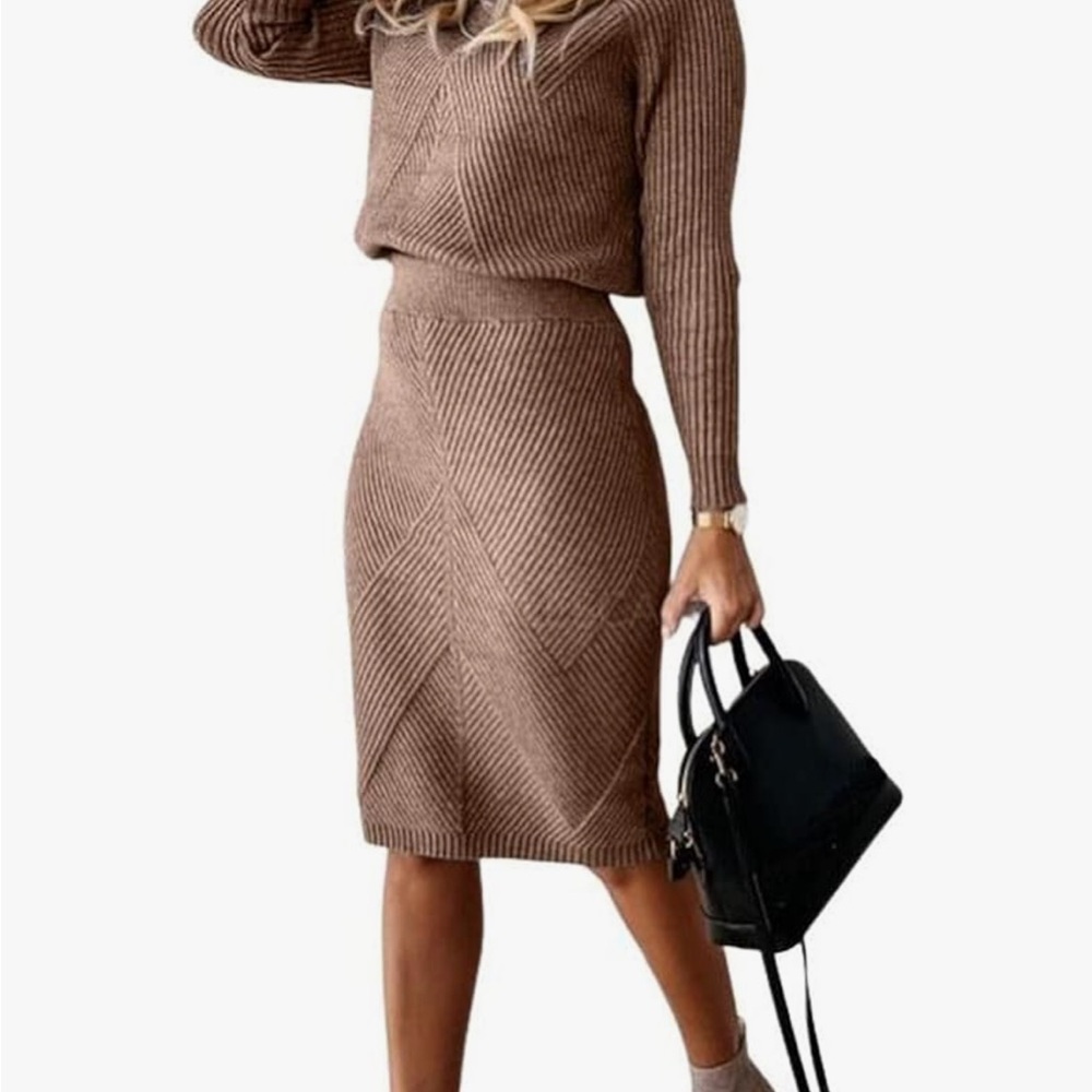 Amazon Brown Ribbed Pencil Skirt and sweater set. Never worn! Size medium
